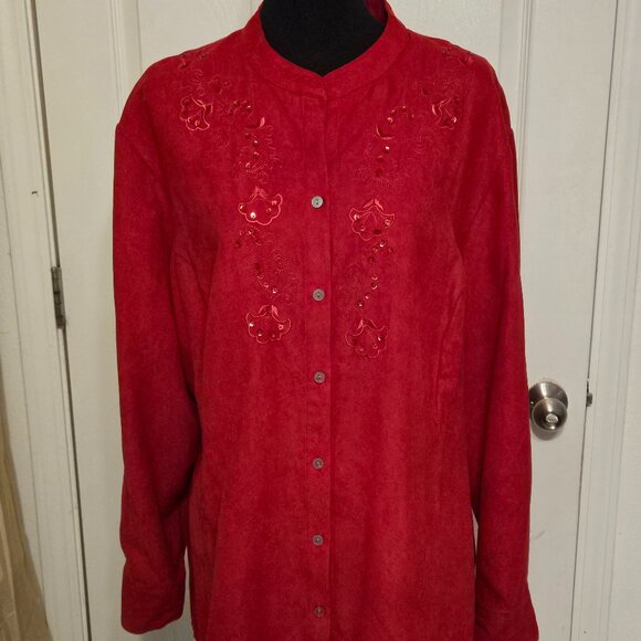 Sag Harbor Jackets & Blazers - NEW RED Bling Top w Sequence n Embroidery Plus Size 3X
